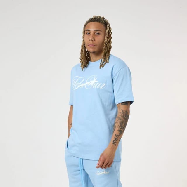 Tela Cruz Mens Oversized Design T-Shirt Placid Blue male X Small
