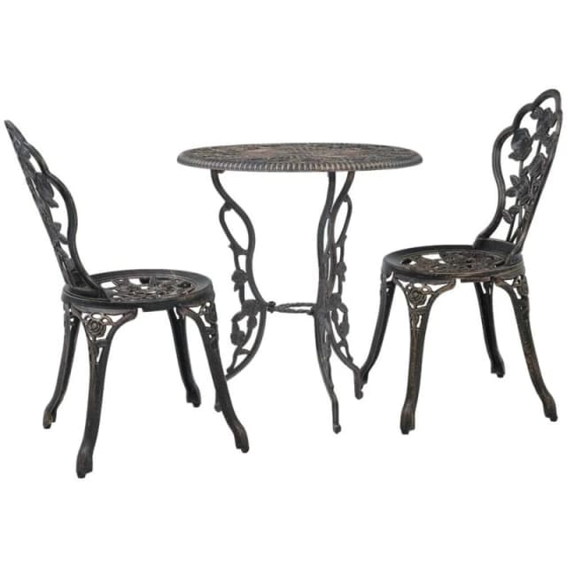 vidaXL 3 Piece Bistro Set Cast Aluminium Outdoor Balcony Patio Table Chair
