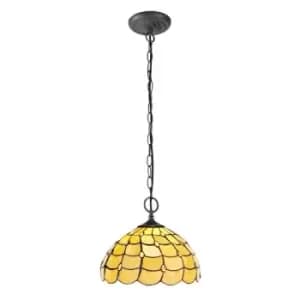 Luminosa Lighting - 2 Light Downlighter Ceiling Pendant E27 With 30cm Tiffany Shade, Beige, Clear Crystal, Aged Antique Brass