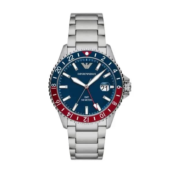 Emporio Armani GMT Quartz Blue Dial Steel Strap Mens Watch AR11590 AR11590