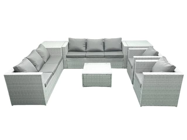 Fimous Outdoor Rattan Sofa Garden Furniture Set with 2 Armchairs Square Coffee Table 2 Side Tables Light Grey Mixed Light Grey