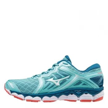 Mizuno Wave Sky Ladies Running Shoes - Aqua/Wht/Coral