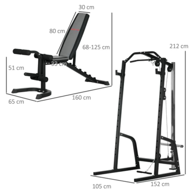 SPORTNOW Smith Machine Power Rack with Pull Up Bar, Lat Pull Down System, Black A91-294V00BK