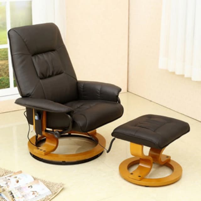 More4Homes Tuscany Bonded Leather Swivel Recliner Massage Chair w Footstool Brown