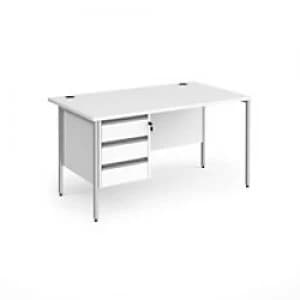 Dams International Straight Desk with White MFC Top and Silver H-Frame Legs and 3 Lockable Drawer Pedestal Contract 25 1400 x 800 x 725mm