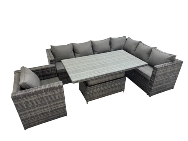 Fimous 7 Seater Rattan Corner Sofa Sets with Chair Dark Grey Mixed Dark Grey Unisex