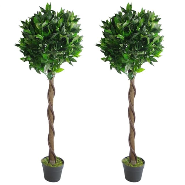Leaf Pair of 120cm (4ft) Twisted Stem Artificial Topiary Bay Laurel Ball Trees Green unisex