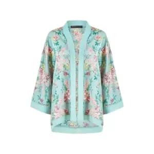 Mela London Green Floral Satin Kimono - Green