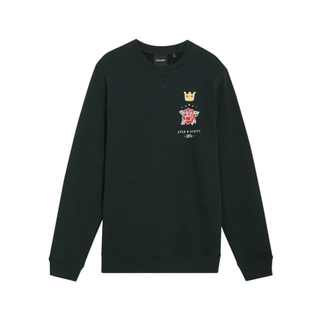 Lyle & Scott Mens Rose and Crown Graphic Crew Neck in Dark Navy