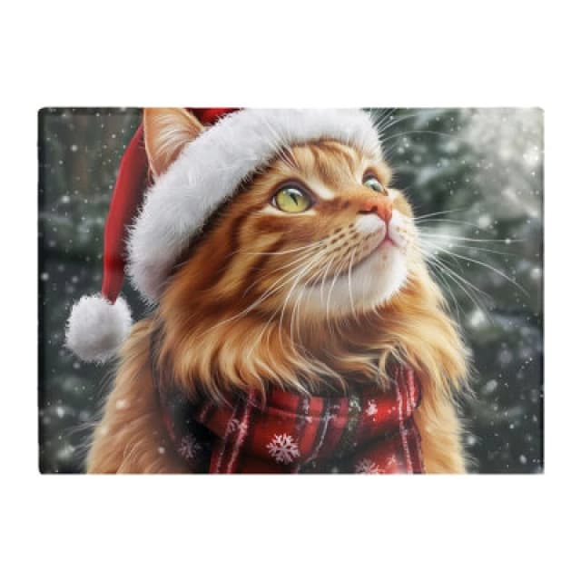Warren Reed Designer Snowy Christmas Ginger Cat Glass Chopping Board