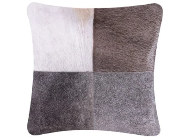 Beliani Throw Cushion Nellad Leather 45 X 45cm Grey Patchwork