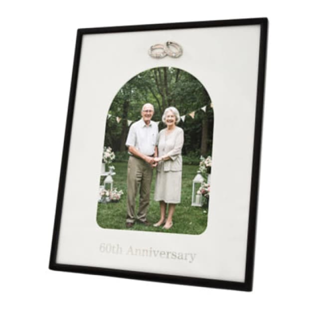 Happy Homewares 60Th Anniversary Matte Black 5X7 Picture Frame With Diamante Rings