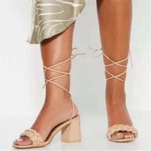 I Saw It First Plaited Puffy Front Lace Up Mid Heel Sandals - Pink