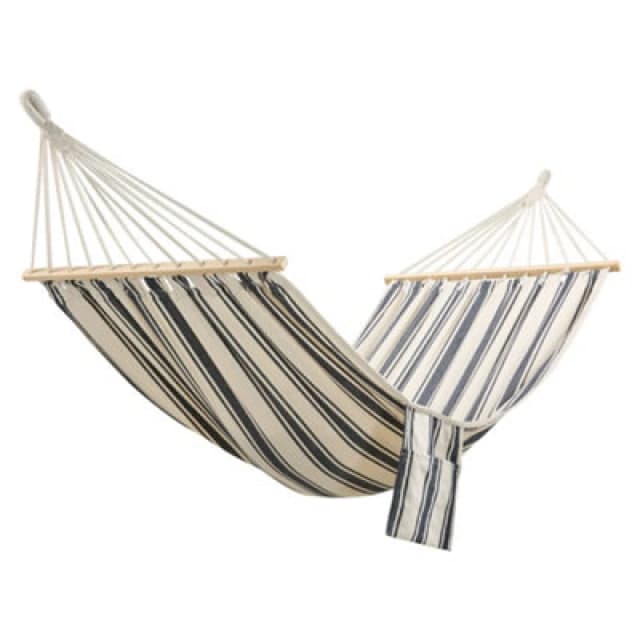 Vonhaus Garden Hammock, 1 Person Striped Hammock With Rope Attachments & Storage Bag, Polycotton Single Hammock, Blue & White
