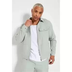 I Saw It First Sage Mens Premium Utility Zip Through Shacket - Green