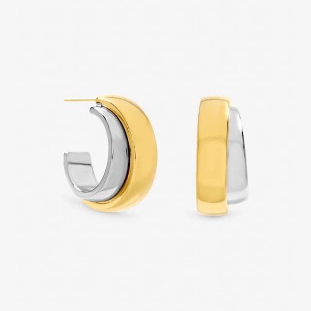 Jon Richard Two Tone Waterproof Double Row Hoop Earrings Gold female One Size