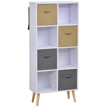 HOMCOM Freestanding 8 Cube Storage Cabinet Unit w/ 4 Fabric Drawers Handles Home Office Organisation Shelves Furniture 54.5L x 24W x 122.5H cm AOSOM U
