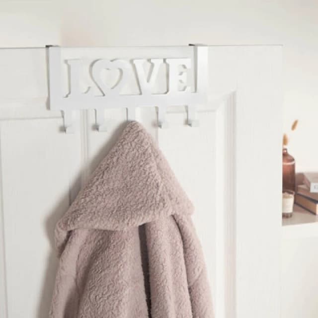 OHS OHS Over Door 5 Hook Clothes Coat Hanger Love Organiser Home Decor Rail in White White One Size Unisex 5027434215898
