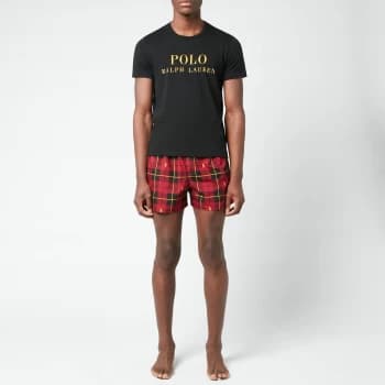 Polo Ralph Lauren Mens All Over Print Short Sleeve Pajama Set - Wallace Plaid Gold Bugle - L