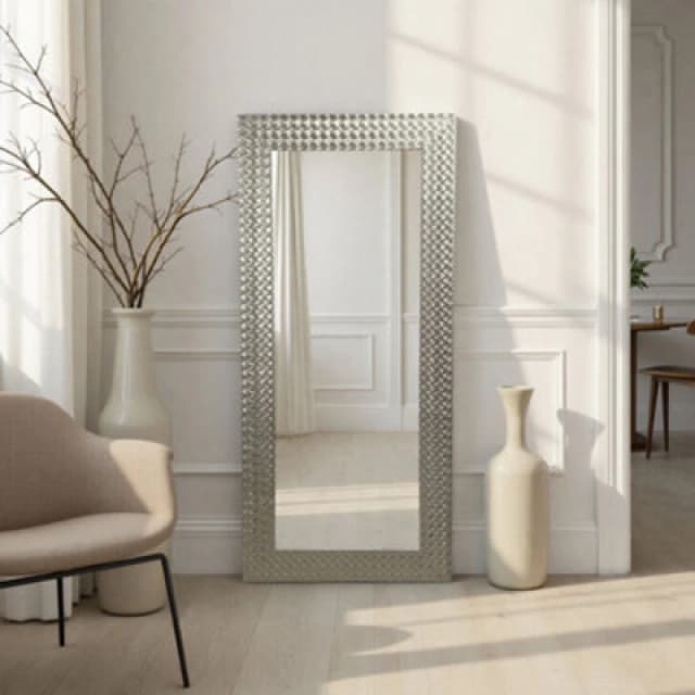 Yearn Hammered Tall Silver Framed Bevelled Mirror