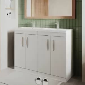 Nuie - Athena Floor Standing 4-Door Vanity Unit with Double Basin 1200mm Wide - Gloss White