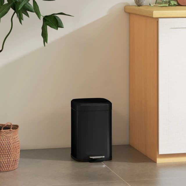 HOMCOM 12L Kitchen Pedal Bin - Metal Rubbish Bin with Soft-close Lid - Black TJ Hughes 5056725569525