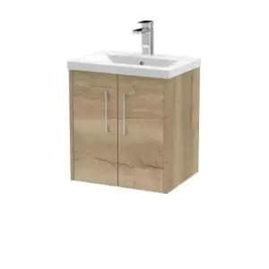 Hudson Reed Juno 500mm Wall Hung 2 Door Vanity & Mid-Edge Basin - Autumn Oak