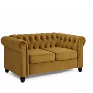 Chesterfield Velvet Fabric 2 Seater Sofa, Gold