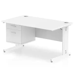 Impulse 1400 Rectangle White Cable Managed Leg Desk White 1 x 2 Drawer