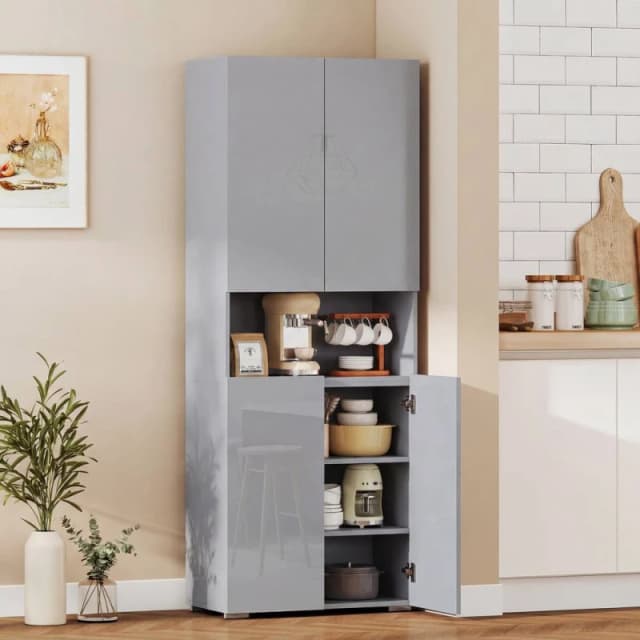 HOMCOM 180cm Tall Kitchen Cupboard, Pantry Storage Cabinet in Grey Grey Unisex