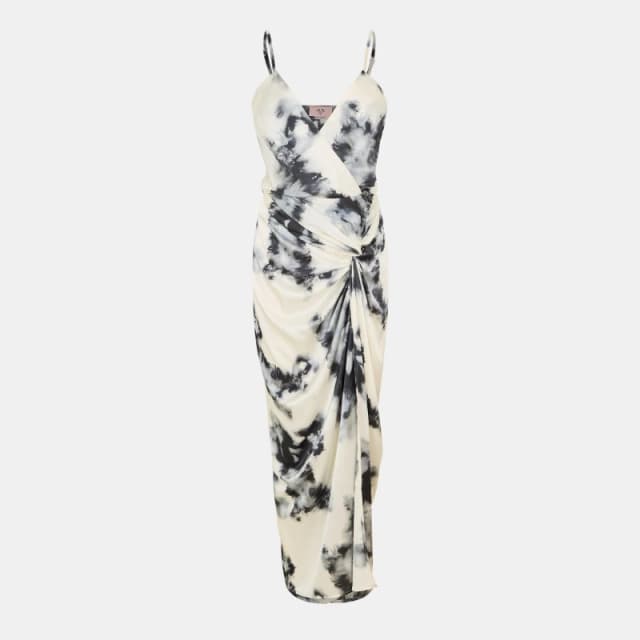AX Paris Marble Print Strappy Wrap Top Knot Skirt Midi Dress Blk/Wht female 8 (XS)