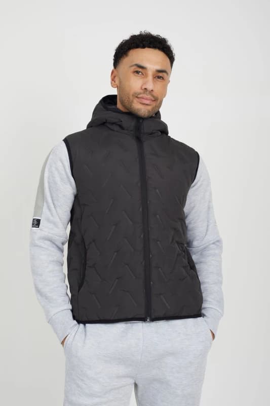 Brave Soul Brave Soul Men Heat Seal Padded Hooded Gilet in Charcoal Size: Small Charcoal S Male 5059534995646