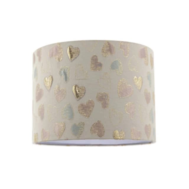 Happy Homewares Feminine Pink Duck Egg And Shiny Gold Hearts Circular Lamp Shade