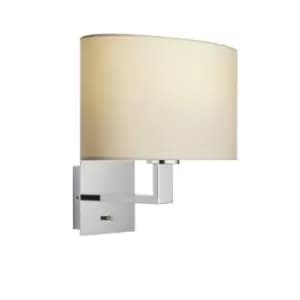 Wall Light & Shade Chrome Plate & Taupe Fabric 60W E27 Living Room e10468