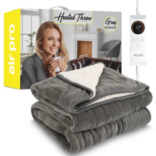 Air Pro Heated Throw - Electric Blanket - Digital Controller - Timer Up To 9 Hours, 6 Settings Double 150X200Cm - Grey Shearling