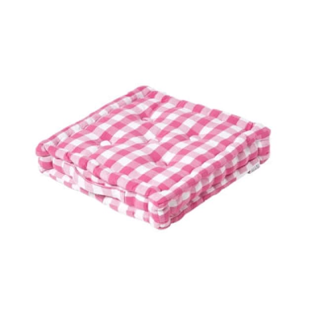 Homescapes Pink Block Check Cotton Gingham Floor Cushion, 40 X 40 Cm