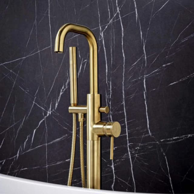 Tradeprices Bathrooms Core Brushed Brass Freestanding Bath Shower Mixer Taps