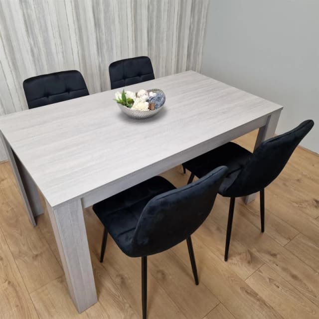 KOSY KOALA Dining Table and 4 Chairs Grey 4 Black Velvet Chairs Wood Dining Set Furniture Arrow Grey 140 + 4 Black Rocco