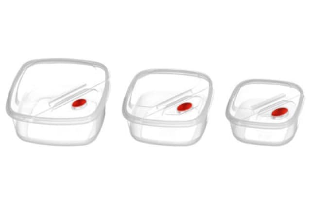 Interiors by Premier Set of 3 Clear Plastic Storage Containers, Plastic Containers with Lid Steam Vents, Insulated Containers White