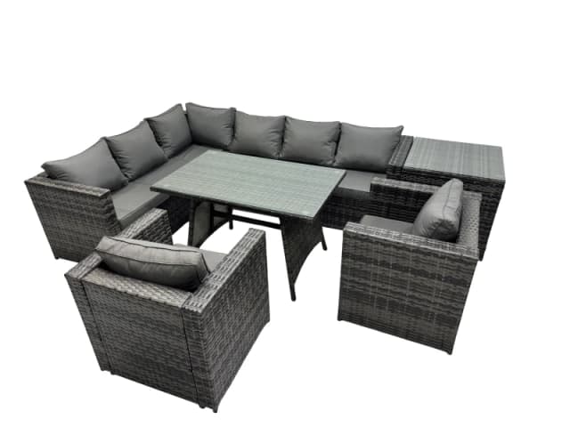 Fimous 8-seater Outdoor PE Rattan Sofa Set with with 2 Chair Side Table in Dark Grey Dark Grey Unisex