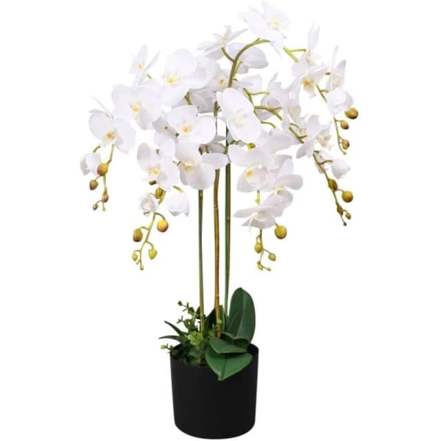 vidaXL Artificial Orchid Plant with Pot 75cm White Home Realistic Fake Flower