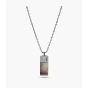 Fossil Mens Vintage Heritage Mother-Of-Pearl Pendant Necklace - Silver