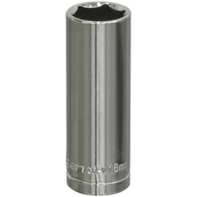 Loops 16mm Chrome Plated Deep Drive Socket - 3/8" Square Drive High Grade Carbon Steel Metallics