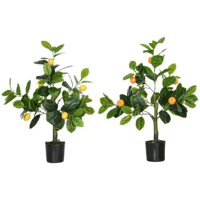 HOMCOM Set Of 2 Potted Artificial Plants, Indoor Tabletop Fruit Trees, 60cm, Green 830-803V00GN