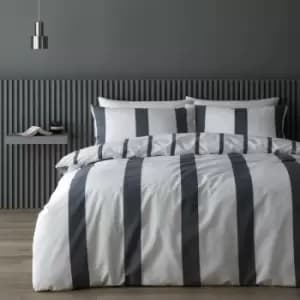 Content By Terence Conran Sebastian Stripe 100% Cotton Reversible Duvet Cover Set, Grey, Super King
