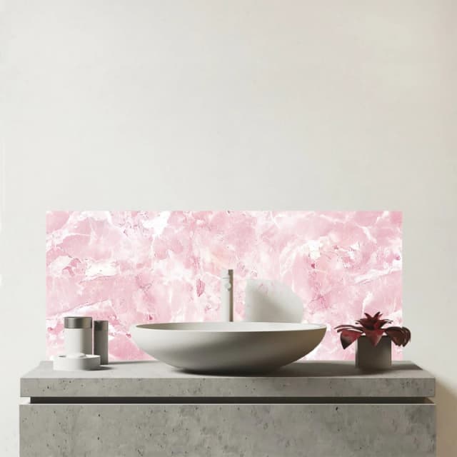 Warren Reed - Designer Polished Pink Quartz Effect Glass Bathroom Splashback Pink Unisex