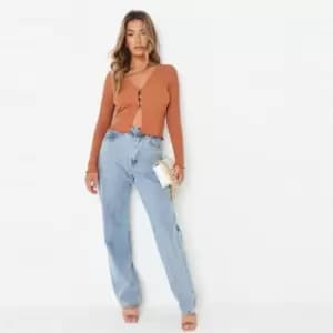 Missguided Rib Lettuce Hem Cardigan - Brown