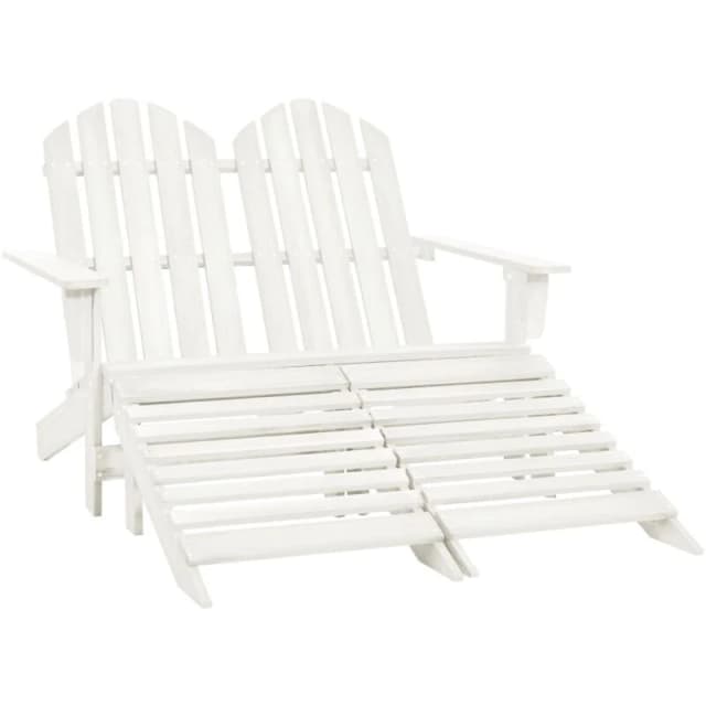 VIDAXL 2-Seater Garden Adirondack Chair&Ottoman Fir Wood White Vidaxl 8720286240908