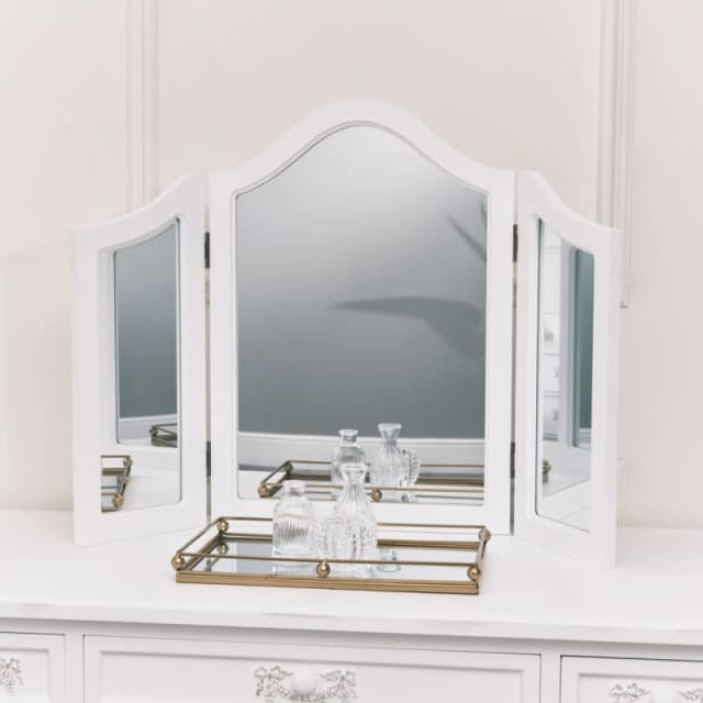 Melody Maison Antique White Triple Dressing Table Mirror - Pays Blanc Range White