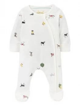 Joules Baby Unisex Farm Print Zip Babygrow - White